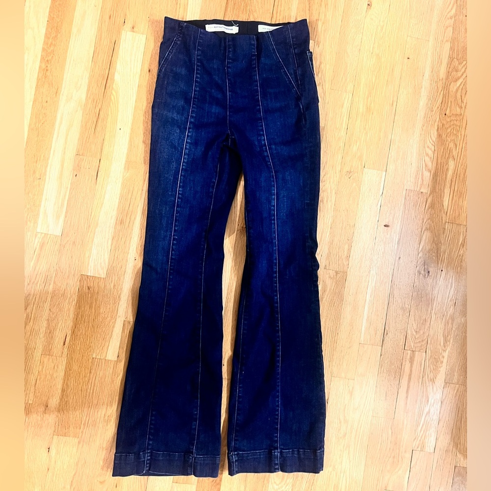 anthropologie dark wash high rise flare jeans